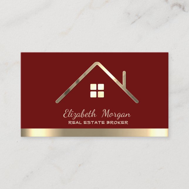 Real Estate Broker House Roof Red Business Card (Front)