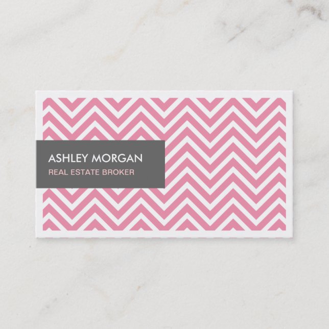 Real Estate Broker - Light Pink Chevron Zigzag Business Card (Front)