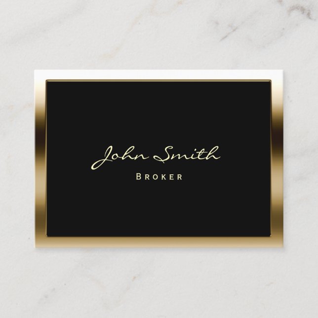 Real Estate Broker Modern Golden Border Business Card (Front)