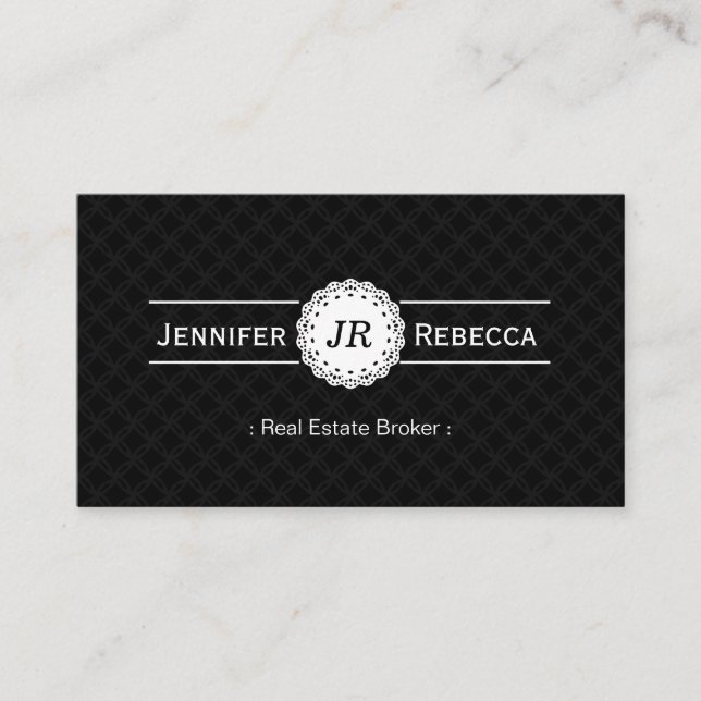 Real Estate Broker - Modern Monogram Black Business Card (Front)