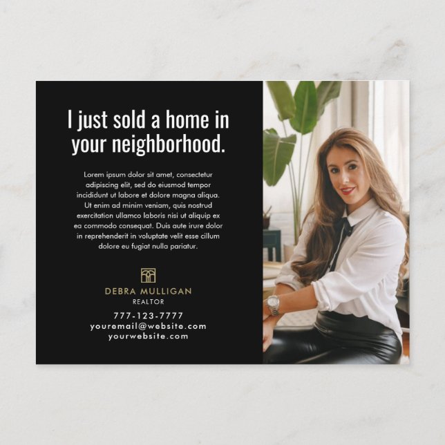 Real Estate Broker Modern Postcard - JUST SOLD (Back)