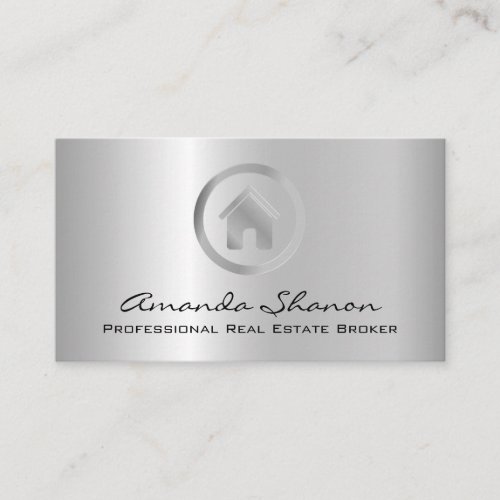 Real Estate Broker Modern Silver House Gold  Business Card