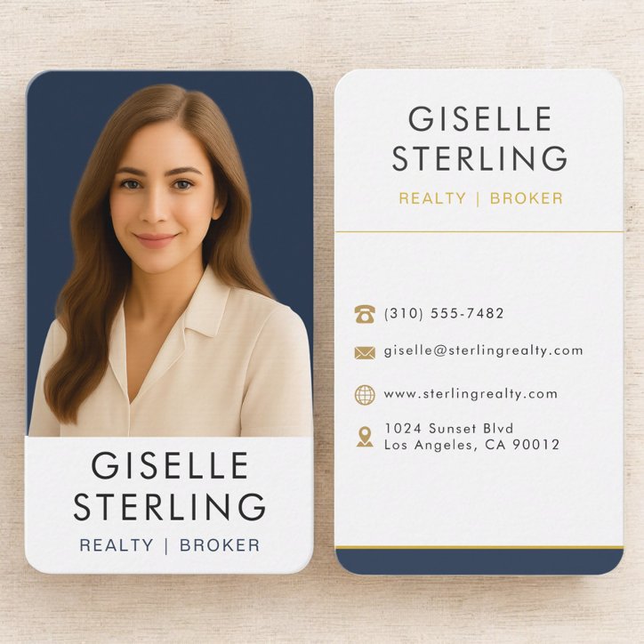 Real Estate Broker Navy Blue Gold Business Card