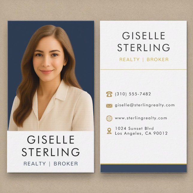 Real Estate Broker Navy Blue Gold Professional Business Card (Creator Uploaded)