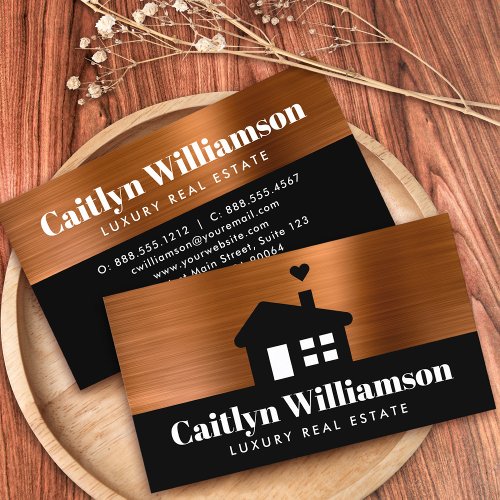 Real Estate Broker Professional Bold House Copper  Business Card