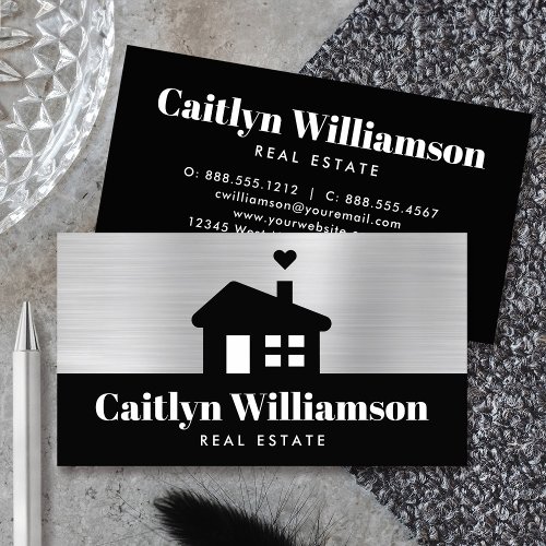 Real Estate Broker Professional Modern House Black Business Card