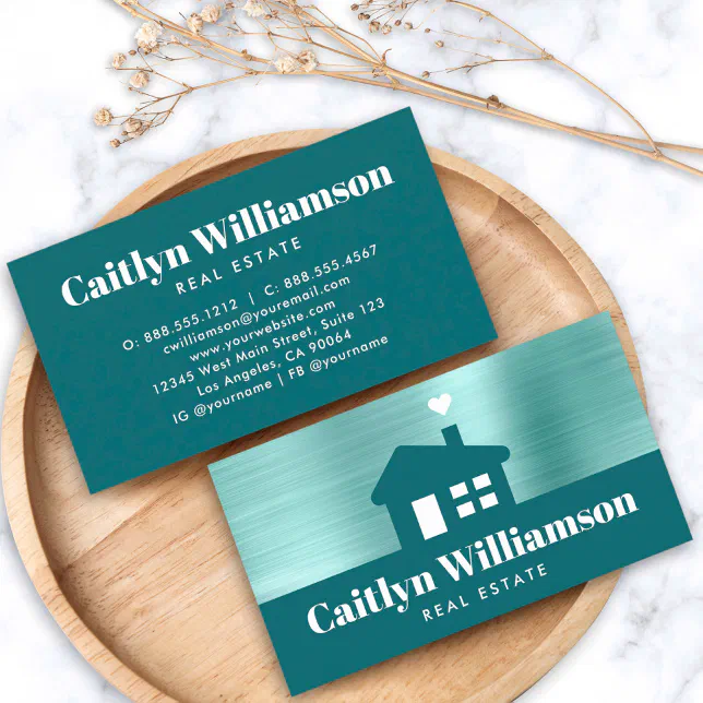 Real Estate Broker Professional Modern House Teal Business Card Zazzle