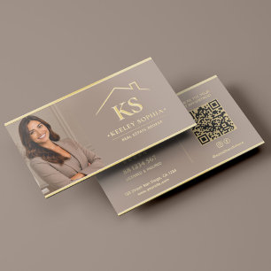 Real Estate Broker Realtor Photo Taupe Gold Foil Business Cards