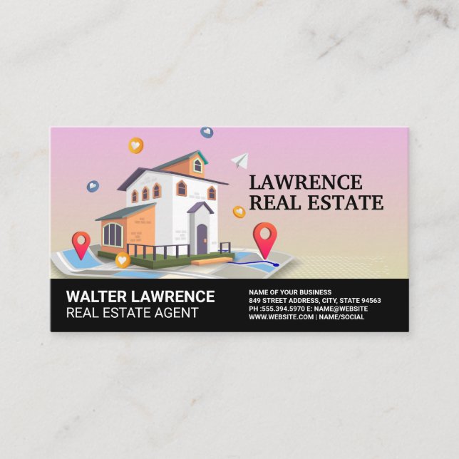 Real Estate Building Map and Icons Business Card (Front)