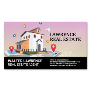 Real Estate Building Map and Icons Business Card Magnet