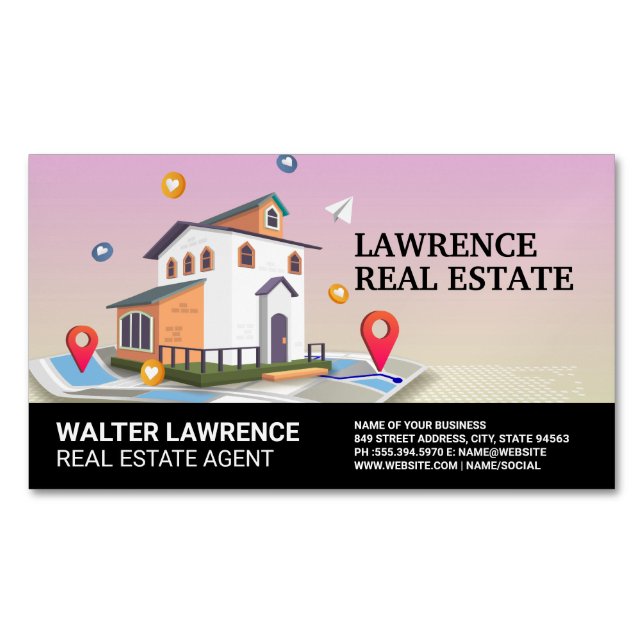 Real Estate Building Map and Icons Business Card Magnet (Front)