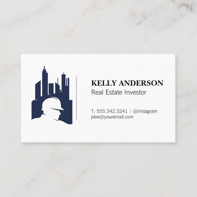 Real Estate Buildings | Construction Worker Business Card (Front)