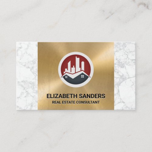 Real Estate Buildings  Gold Metal  Marble Business Card