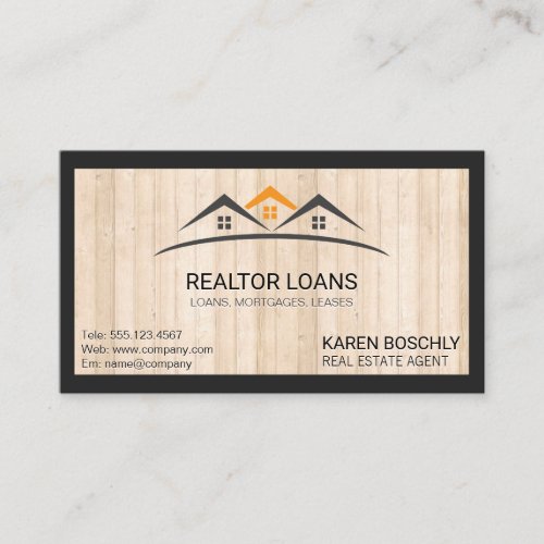 Real Estate  Buildings Icon  Wood Trim  Border Business Card