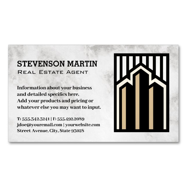 Real Estate Buildings Logo | Marble Business Card Magnet (Front)