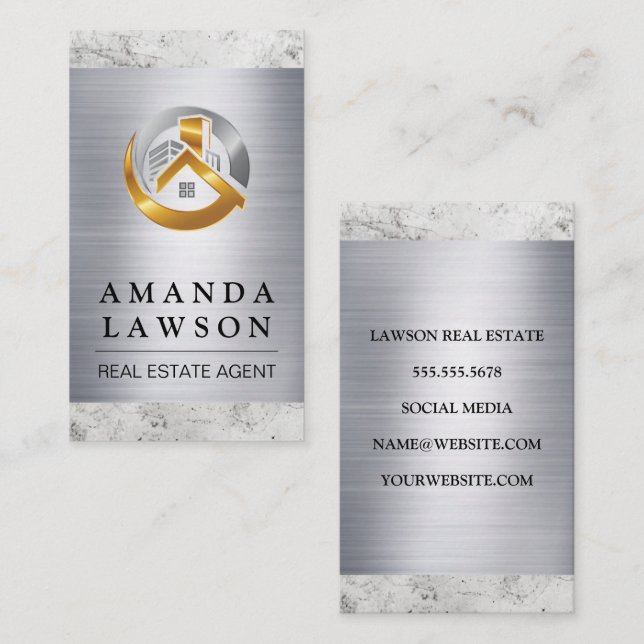 Real Estate Buildings | Marble Metal Appointment Card (Front/Back)