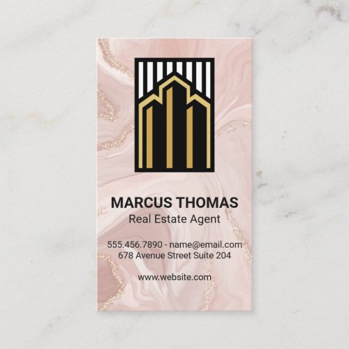 Real Estate Buildings  Pink Marble Business Card