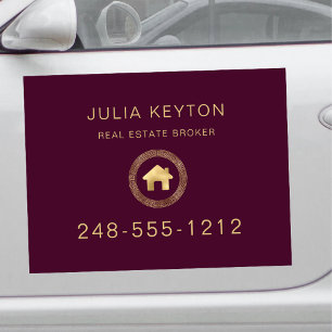 Real Estate Burgundy Red Gold House Logo Car Magnet
