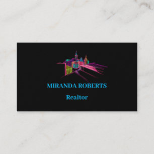 Real Estate Business Card Black and Pink for Real