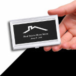 Real Estate Business Card Holder<br><div class="desc">Real Estate business card holder with simple black and white design template that includes a house roof symbol and space to personalize with your company, name, or professional in this stylish design. Makes a great first impression and lets you carry and protect your business cards in style for a Broker,...</div>