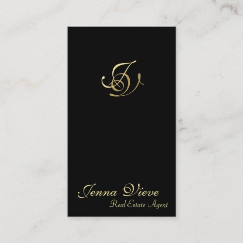 Real Estate Business Card Monogram Black &amp; Gold