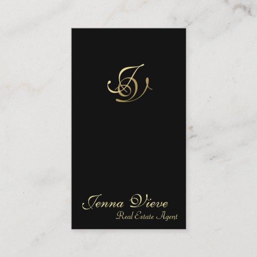 Customizable Real Estate Business Card Monogram Black &amp; Gold