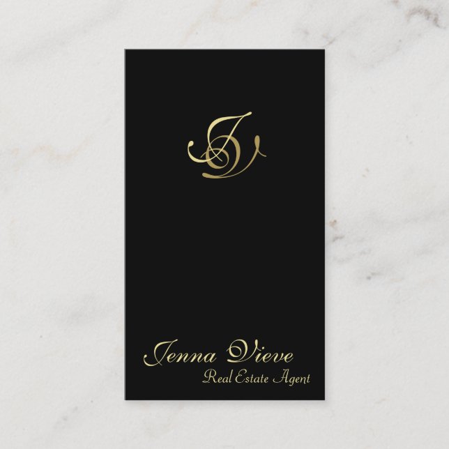 Real Estate Business Card Monogram Black & Gold (Front)