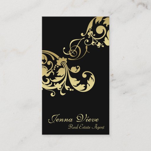 Customizable Real Estate Business Card Monogram Black & Gold