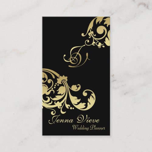 Real Estate Business Card Monogram Black &amp; Gold