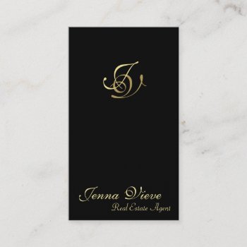 Real Estate Business Card Monogram Black & Gold by OLPamPam at Zazzle