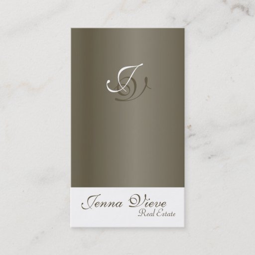 Customizable Real Estate Business Card Monogram Pewter &amp; White