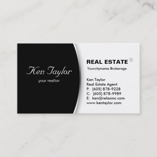 Real Estate Business Card Round Black Silver 2