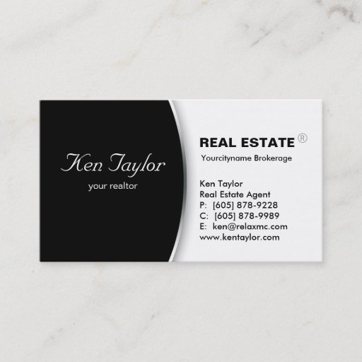 Customizable Real Estate Business Card Round Black Silver 2