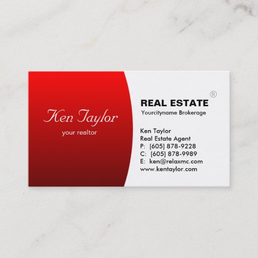 Customizable Real Estate Business Card Round Red Black White
