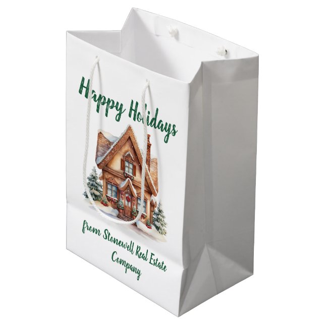 Real Estate Business Christmas Personalized Medium Gift Bag (Front Angled)