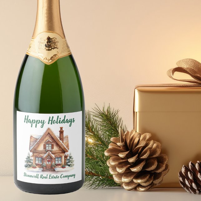 Real Estate Business Christmas Personalized Sparkling Wine Label (Creator Uploaded)