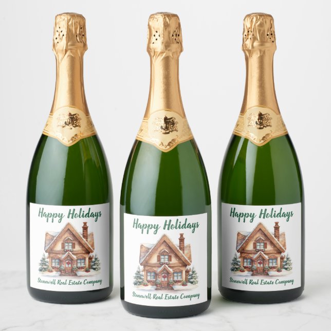 Real Estate Business Christmas Personalized Sparkling Wine Label (Bottles)