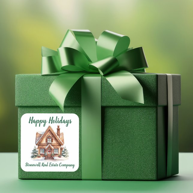 Real Estate Business Christmas Personalized Square Sticker (Creator Uploaded)