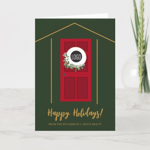 Real estate Business logo wreath on Door Greeting Holiday Card