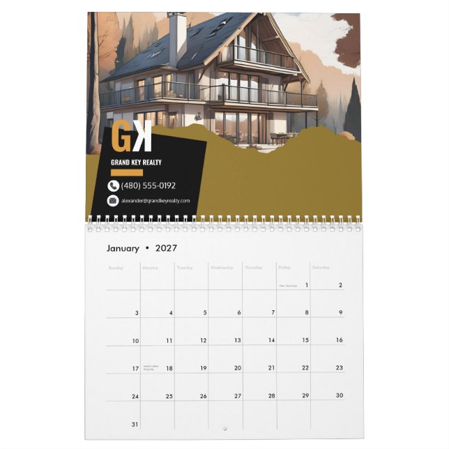 Real Estate Calendar | Black & Gold Realtor Design (Jan 2027)