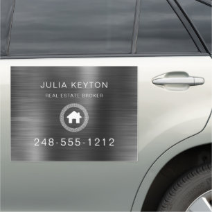 Real Estate Charcoal Gray White House Logo Car Magnet