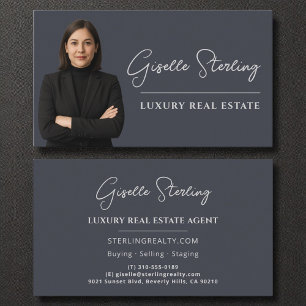 Real Estate Charcoal Grey Script Luxury Business Card