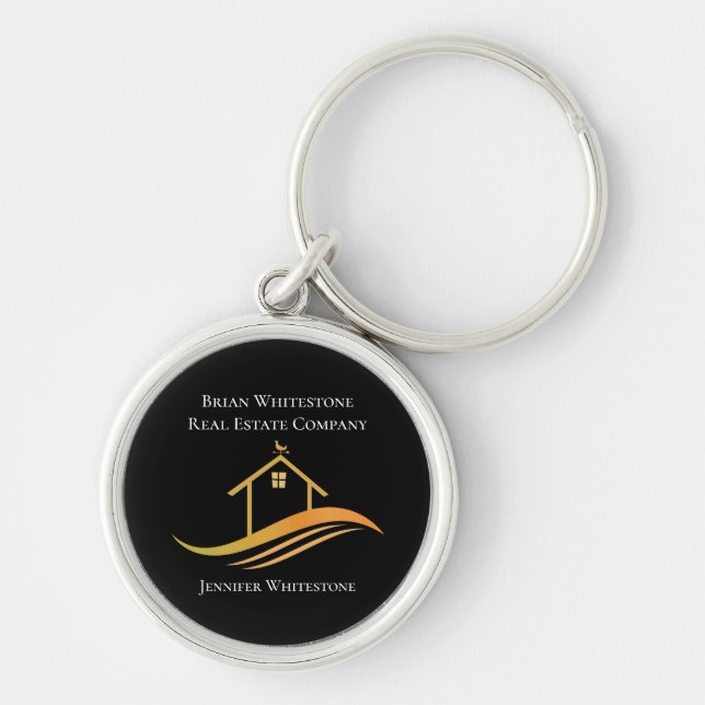 Real Estate Chic Black Gold Custom Modern Realtor Keychain (Front)
