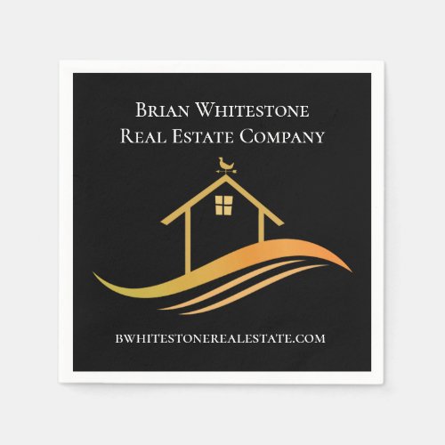 Real Estate Chic Black Gold Custom Open House Napkins