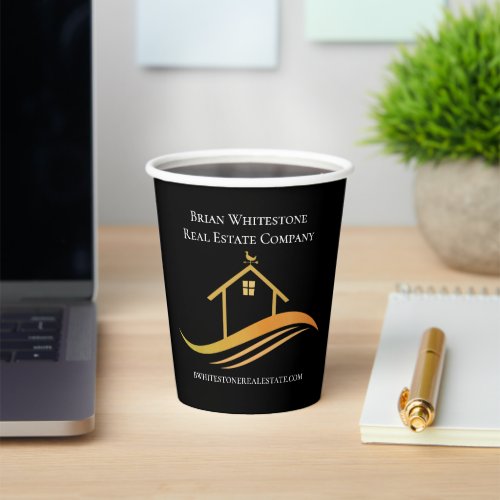 Real Estate Chic Black Gold Custom Open House Paper Cups