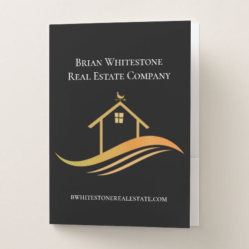 Real Estate Chic Black Gold House Custom Marketing Pocket Folder