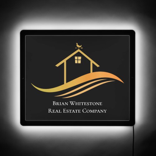 Real Estate Chic Black Gold House Custom Realtor LED Sign