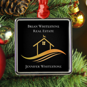 Real Estate Chic Black Gold House Custom Realtor Metal Ornament