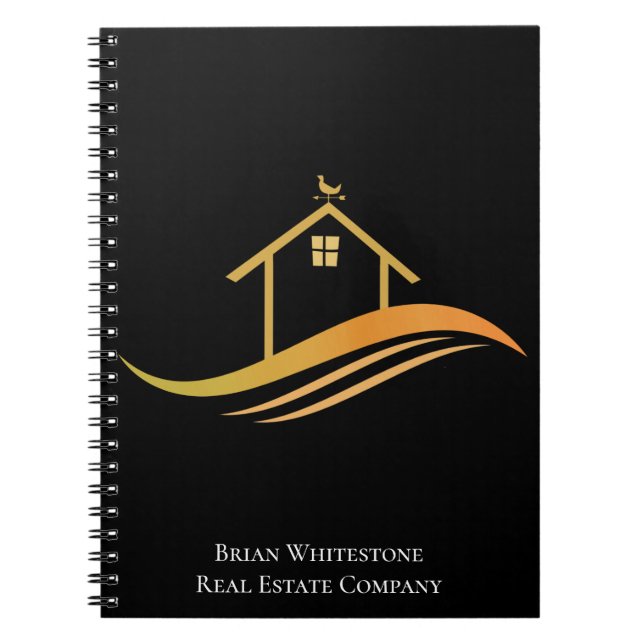 Real Estate Chic Black Gold House Custom Realtor Notebook (Front)