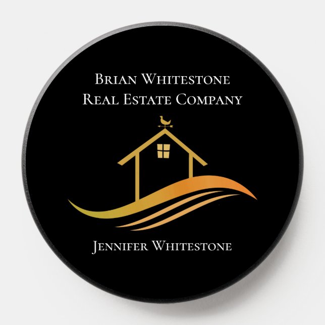 Real Estate Chic Black Gold House Custom Realtor PopSocket (Popsocket)